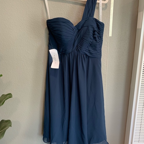 AZAZIE NWT “Sariah” off the shoulder new length Dark Navy, size A6. # AZ613435 - Picture 8 of 9